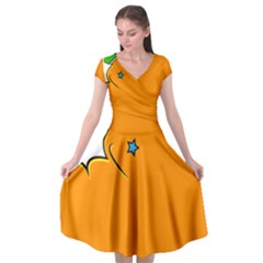 Star Line Orange Green Simple Beauty Cute Cap Sleeve Wrap Front Dress