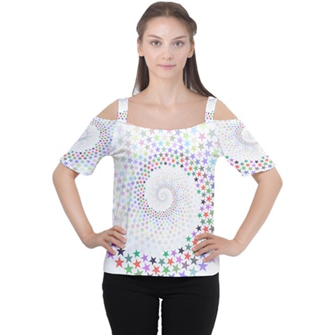 Prismatic Stars Whirlpool Circlr Rainbow Cutout Shoulder Tee by Mariart