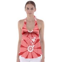 Sunflower Flower Floral Red Babydoll Tankini Top by Mariart