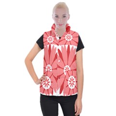 Sunflower Flower Floral Red Women s Button Up Puffer Vest by Mariart