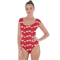 Sunflower Red Star Beauty Flower Floral Short Sleeve Leotard  by Mariart