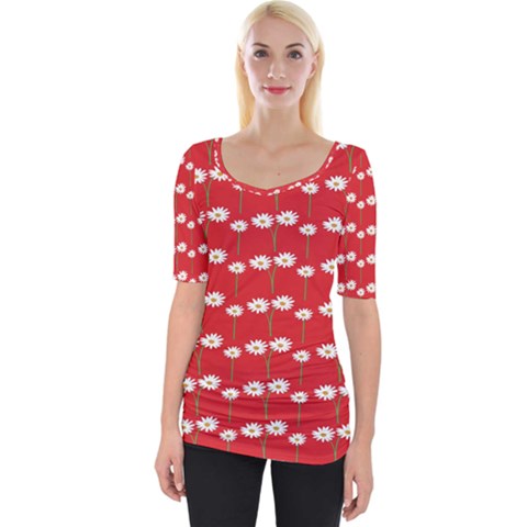 Sunflower Red Star Beauty Flower Floral Wide Neckline Tee by Mariart