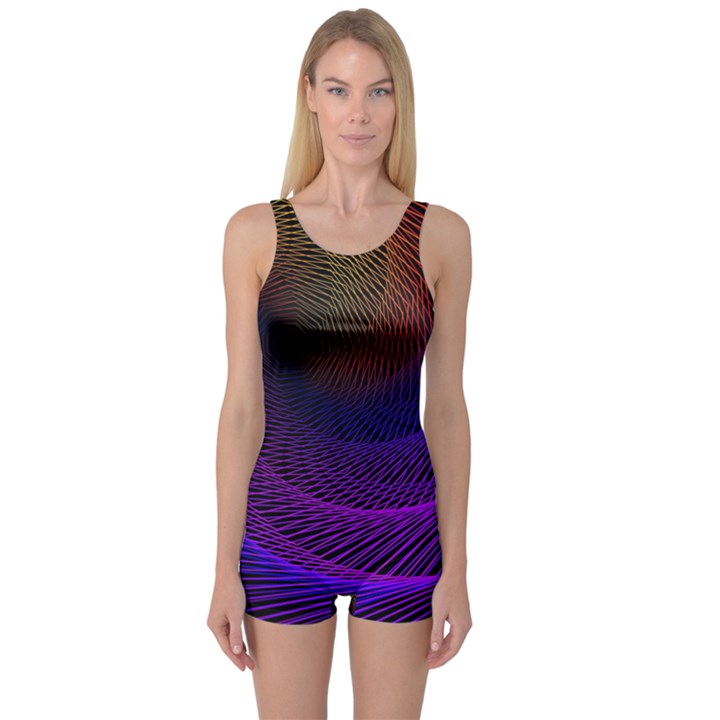 Striped Abstract Wave Background Structural Colorful Texture Line Light Wave Waves Chevron One Piece Boyleg Swimsuit