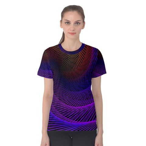 Striped Abstract Wave Background Structural Colorful Texture Line Light Wave Waves Chevron Women s Cotton Tee by Mariart