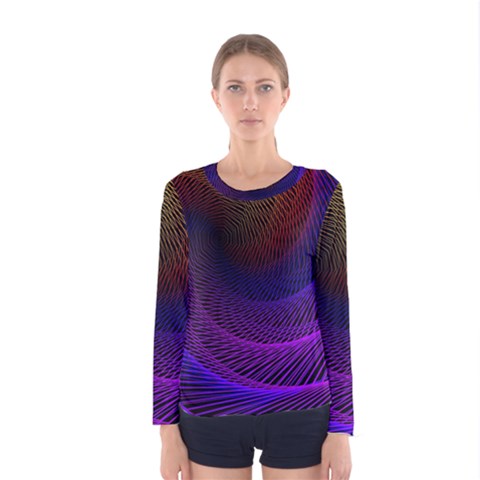 Striped Abstract Wave Background Structural Colorful Texture Line Light Wave Waves Chevron Women s Long Sleeve Tee by Mariart