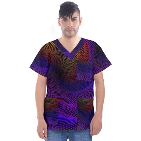 Striped Abstract Wave Background Structural Colorful Texture Line Light Wave Waves Chevron Men s V-neck Scrub Top by Mariart