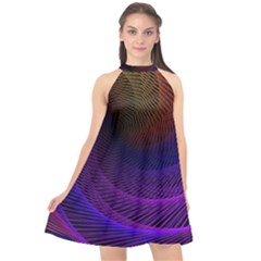 Striped Abstract Wave Background Structural Colorful Texture Line Light Wave Waves Chevron Halter Neckline Chiffon Dress  by Mariart