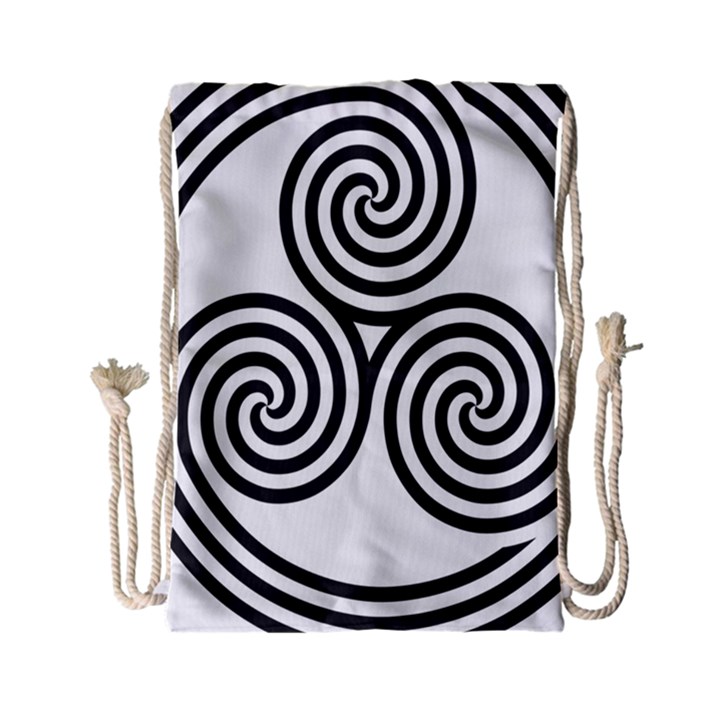 Triple Spiral Triskelion Black Drawstring Bag (Small)