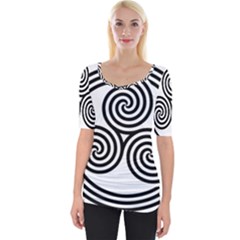 Triple Spiral Triskelion Black Wide Neckline Tee