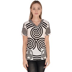 Triple Spiral Triskelion Black Scrub Top by Mariart