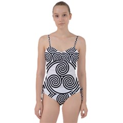 Triple Spiral Triskelion Black Sweetheart Tankini Set