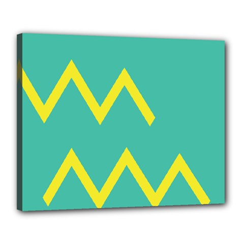 Waves Chevron Wave Green Yellow Sign Canvas 20  X 16 