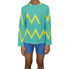 Waves Chevron Wave Green Yellow Sign Kids  Long Sleeve Swimwear by Mariart