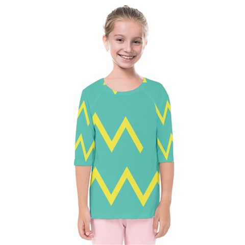 Waves Chevron Wave Green Yellow Sign Kids  Quarter Sleeve Raglan Tee by Mariart