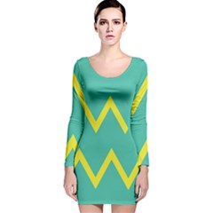 Waves Chevron Wave Green Yellow Sign Long Sleeve Velvet Bodycon Dress by Mariart