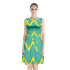 Waves Chevron Wave Green Yellow Sign Sleeveless Waist Tie Chiffon Dress by Mariart