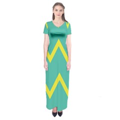 Waves Chevron Wave Green Yellow Sign Short Sleeve Maxi Dress