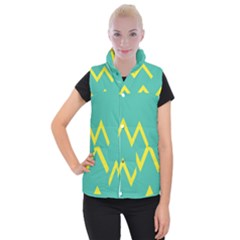 Waves Chevron Wave Green Yellow Sign Women s Button Up Puffer Vest by Mariart