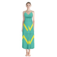 Waves Chevron Wave Green Yellow Sign Button Up Chiffon Maxi Dress