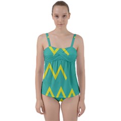 Waves Chevron Wave Green Yellow Sign Twist Front Tankini Set by Mariart