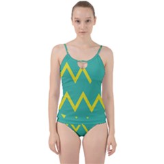 Waves Chevron Wave Green Yellow Sign Cut Out Top Tankini Set