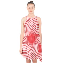 Spiral Red Polka Star Halter Collar Waist Tie Chiffon Dress