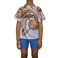 Splines Line Circle Brown Kids  Short Sleeve Swimwear by Mariart