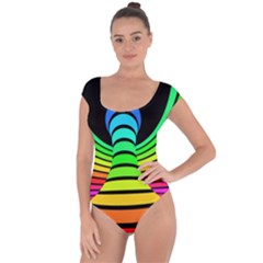 Twisted Motion Rainbow Colors Line Wave Chevron Waves Short Sleeve Leotard  by Mariart