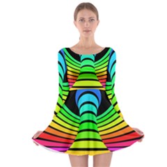 Twisted Motion Rainbow Colors Line Wave Chevron Waves Long Sleeve Skater Dress