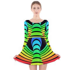 Twisted Motion Rainbow Colors Line Wave Chevron Waves Long Sleeve Velvet Skater Dress by Mariart