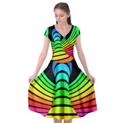 Twisted Motion Rainbow Colors Line Wave Chevron Waves Cap Sleeve Wrap Front Dress