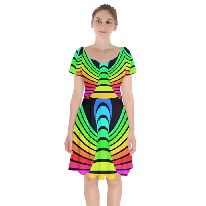 Twisted Motion Rainbow Colors Line Wave Chevron Waves Short Sleeve Bardot Dress