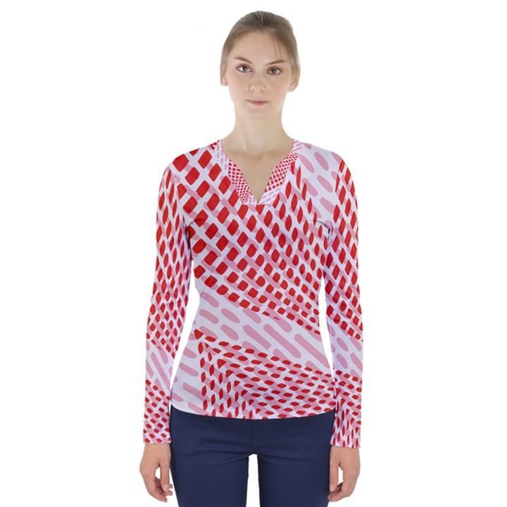 Waves Wave Learning Connection Polka Red Pink Chevron V-Neck Long Sleeve Top