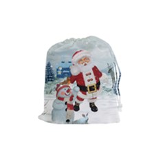 Funny Santa Claus With Snowman Drawstring Pouches (medium)  by FantasyWorld7