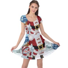 Funny Santa Claus With Snowman Cap Sleeve Dress by FantasyWorld7