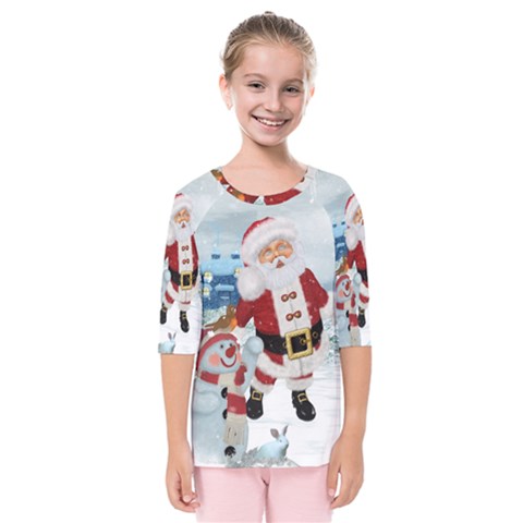 Funny Santa Claus With Snowman Kids  Quarter Sleeve Raglan Tee by FantasyWorld7