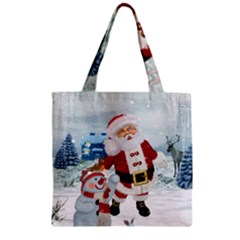 Funny Santa Claus With Snowman Zipper Grocery Tote Bag by FantasyWorld7