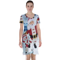 Funny Santa Claus With Snowman Short Sleeve Nightdress by FantasyWorld7