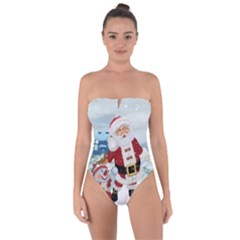 Funny Santa Claus With Snowman Tie Back One Piece Swimsuit by FantasyWorld7