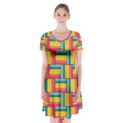 Soft Spheres Pattern Short Sleeve V-neck Flare Dress by linceazul