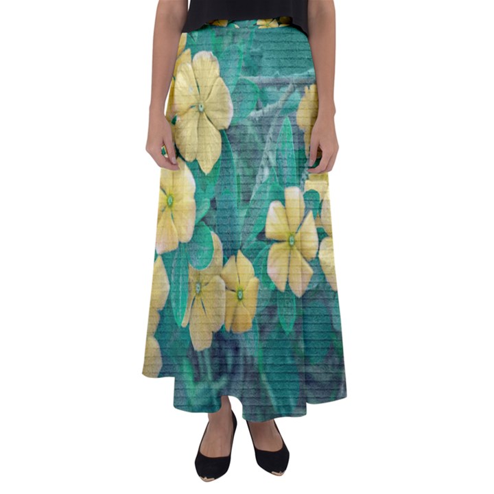 Yellow Flowers At Nature Flared Maxi Skirt