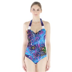 Background Chaos Mess Colorful Halter Swimsuit by Nexatart