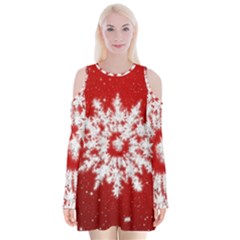 Background Christmas Star Velvet Long Sleeve Shoulder Cutout Dress by Nexatart