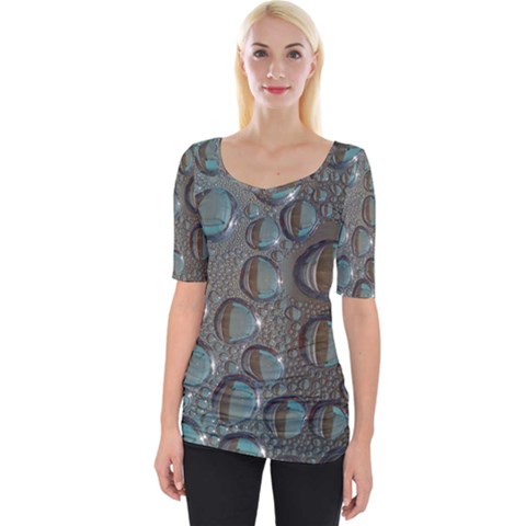 Drop Of Water Condensation Fractal Wide Neckline Tee by Nexatart