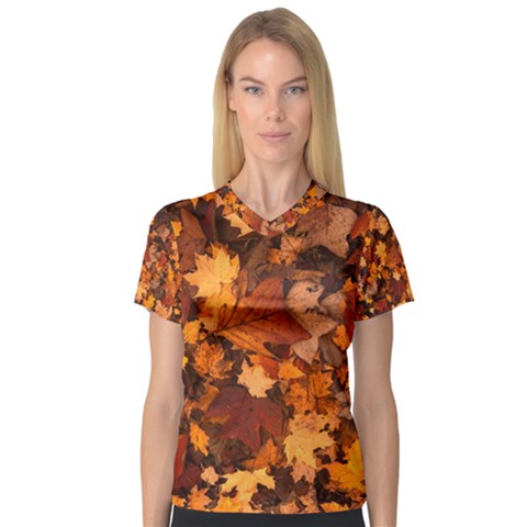 Fall Foliage Autumn Leaves October V-neck Sport Mesh Tee by Nexatart