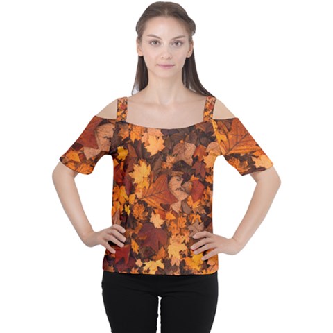 Fall Foliage Autumn Leaves October Cutout Shoulder Tee by Nexatart