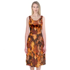 Fall Foliage Autumn Leaves October Midi Sleeveless Dress by Nexatart