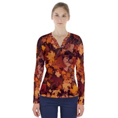 Fall Foliage Autumn Leaves October V-neck Long Sleeve Top