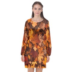 Fall Foliage Autumn Leaves October Long Sleeve Chiffon Shift Dress  by Nexatart