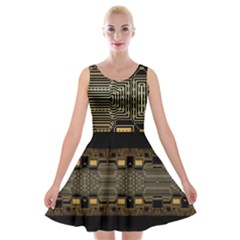 Board Digitization Circuits Velvet Skater Dress by Nexatart